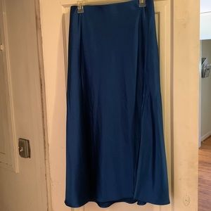 Blue midi satin skirt